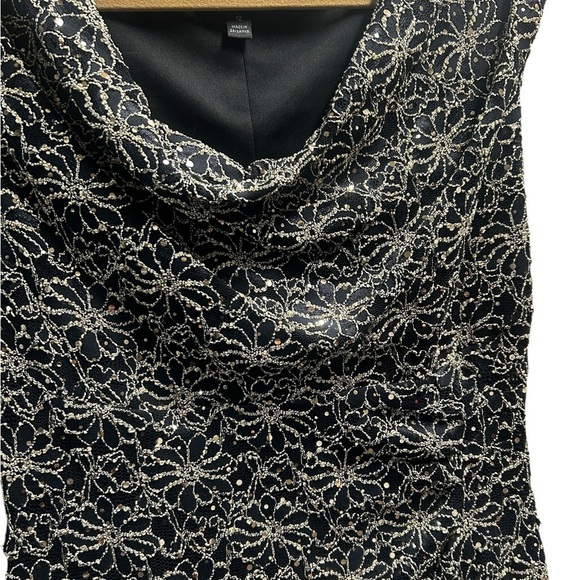 Connect Apparel Gold Black Floral Dark Romantic Cowl Sheath Dress 12 Y2K - Picture 14 of 16